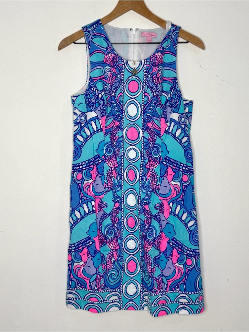 Lilly Pulitzer Shift Dress Size 8 Blue Pink Print Sleeveless Preppy Resort Dress